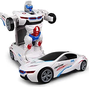 Carro a Pilha Vira Robô Emite Som e Luz Brinquedo Branco