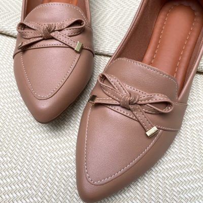 Sapatilha Mocassim Feminina Bico Fino Napa Nude.