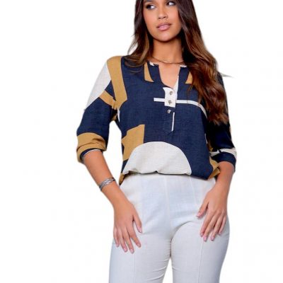 Camisa Social Feminina manga 3/4 em Visco linho.