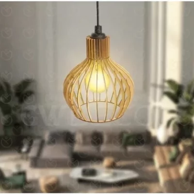 Lustre Luminária Teto Grande Pendente Bola de Madeira Decoração Sala de Jantar Cozinha Quarto