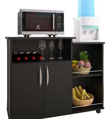 Fruteira Armário para Cozinha Balcão Para Cafeteira E Forno Cor Preto Nova Decor.