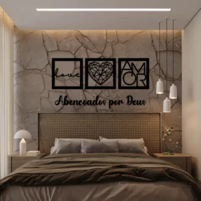 Quadros Decorativos Mdf Vazado Para Casa Quarto Sala Kit 3 Peças Decoração.