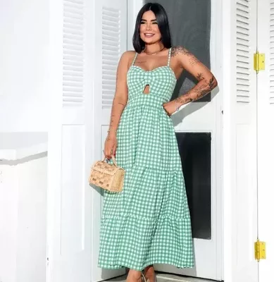 Vestido Midi Mid Feminino Alcinha Com Babados.