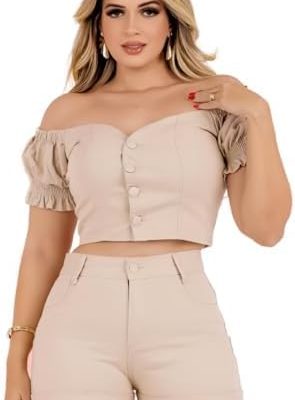 Conjunto Feminino de Cropped e Short Bege