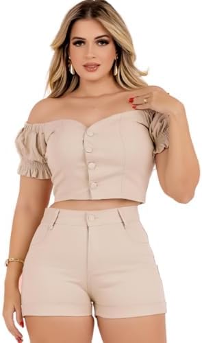 Conjunto Feminino de Cropped e Short Bege