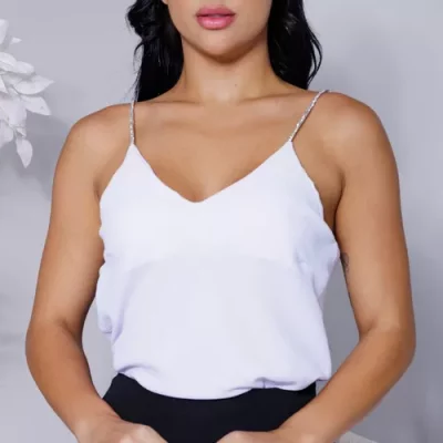 Blusinha Alça Brilho Social Duna Feminina Regata Decote V.