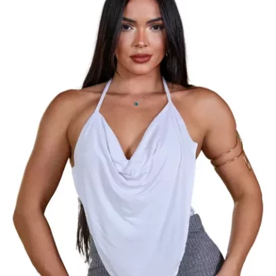 Cropped Gola Boba Regata Frente Única Balada Luxo Elegante.