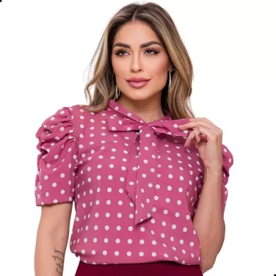 Blusa Camisa Evangélica Social Bolinha Poa Com Laço Princesa.