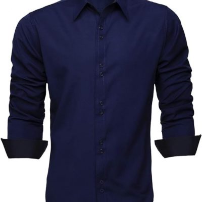Camisa Social Masculina Manga Longa Slim Fácil Passar (P, Azul Marinho)
