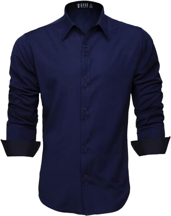 Camisa Social Masculina Manga Longa Slim Fácil Passar (P, Azul Marinho)