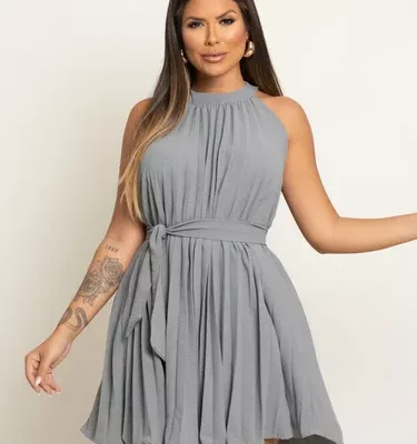 Vestido Feminino Plissado Cabresto Amarração Estiloso Moda.