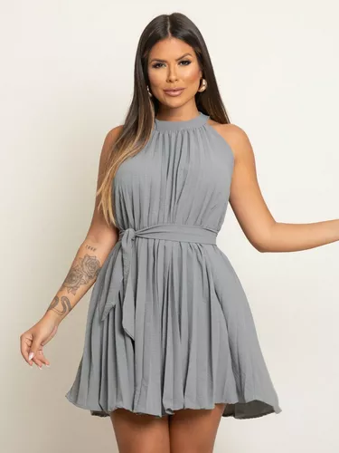 Vestido Feminino Plissado Cabresto Amarração Estiloso Moda.