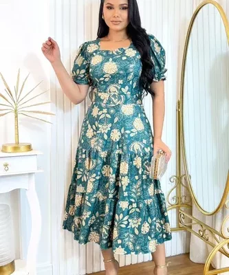 Vestido Moda Evangélica Cristã Comportado Estampado Cinto.