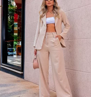 Conjunto Calça Blazer Alfaiataria Feminino Social
