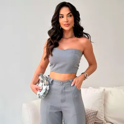 Conjunto Alfaiataria Calça Cargo E Top