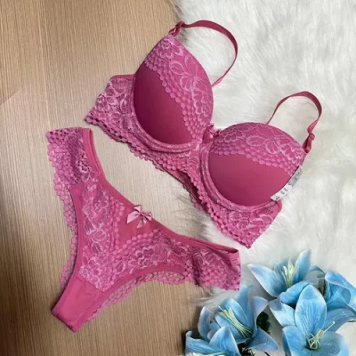 5 Conjuntos Lingerie Renda Tanga Fio Sutiã Bojo Gislaine