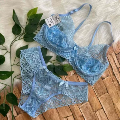 Conjunto Lingerie Rendado Sem Bojo Com Aro Calcinha Sutiã