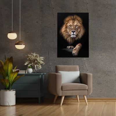 Quadro Decorativo Leão Selvagem Moderno Premium Grande 90X70