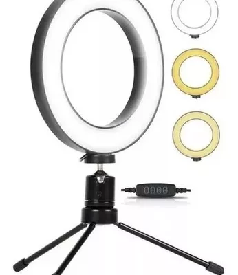 Ring Light Led Mesa Iluminador Pequena Tripé 6 Polegada Estrutura Preto Luz Branco-quente 110V/220V