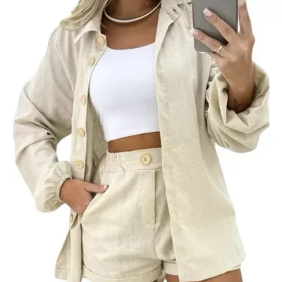 Conjunto Linho Feminino Camisa E Short Linha Premium