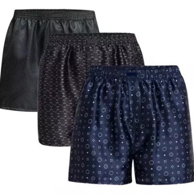 Kit C/3 Cueca Samba Canção Masculino Seda Estampada De Cetim
