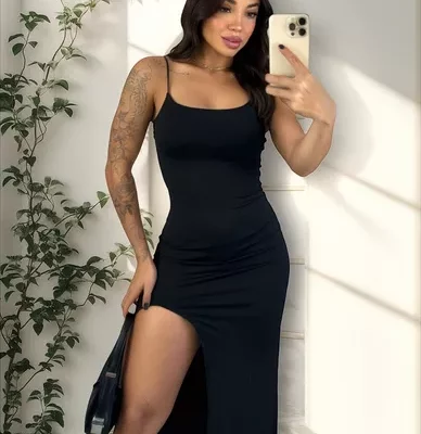 Vestido Com Fenda Feminino Longo Modelador Com Suplex Alça