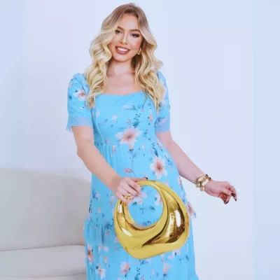 Vestido Longo Tule Estampado Evangélico Forrado Cristão