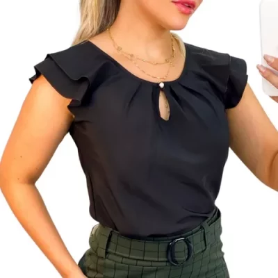 Blusinha Evangélica Crepinho Social Feminina Cores Lisas