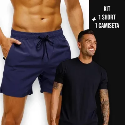 Kit Short Tactel TRAINING Bermuda + Camiseta MASCULINA ALGODÃO Corrida Fitness