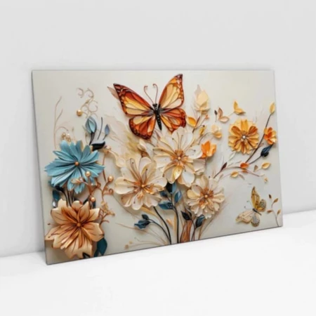 Quadro Decorativo Elegante Borboleta Flores Abstrato Sala Quarto