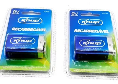 Kit 2 Baterias Recarregável 9 Volts Knup 9v 450mah Original