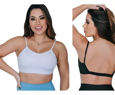 Kit 2 Top Fitness Academia Alça Fina Costa Aberta