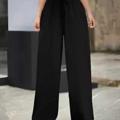 Calça Pantalona Feminina Cintura Alta Com Bolso Duna Premium