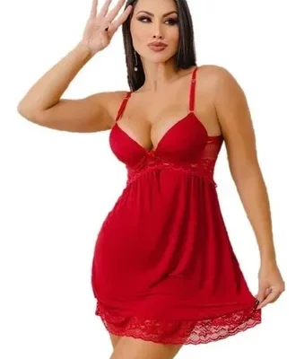 Camisola Sensual Com Calcinha Renda Linha Noite Lingerie