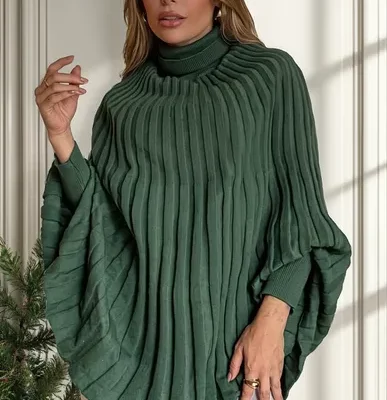 Blusa Feminina Poncho Fino Ponto Tricot Inverno