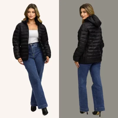 Jaqueta Feminina Puffer Bobojaco Com Capuz Impermeável