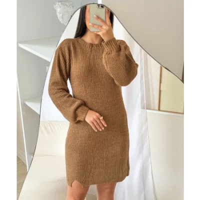 Vestido De Mousse Tricot Trico Fendas Laterais Elegância