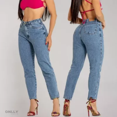 Calça Mom Jeans Feminina Sem Lycra Cintura Alta 100% Algodão