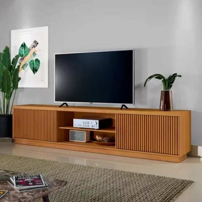 Rack para TV até 75 Polegadas 100% MDF Ripado 2 Portas