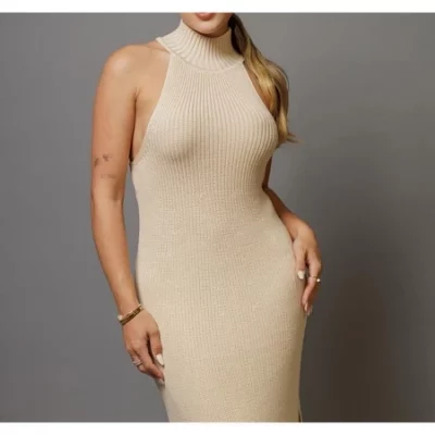 Vestido Cava Americana Tricot Modal Canelado / Vestido Garrafinha Cavado