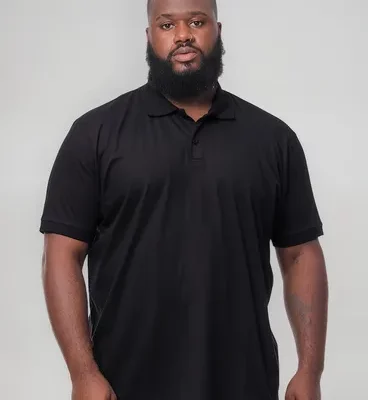 Camisa Polo Plus Size Masculina Lisa Com Punho Preta