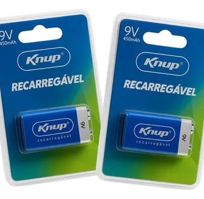 Kit 2 Baterias Recarregável 9 Volts Knup 9v 450mah Original
