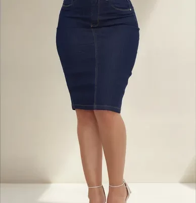 Saia Jeans Midi Alta Evolução Jeans Feminina Azul