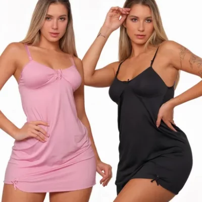 Kit Com 2 Camisolas Liganete Lisa - Preto E Rosa