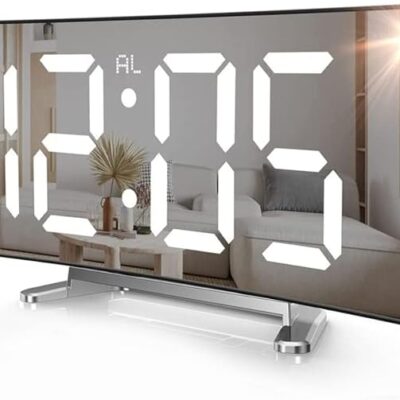 Relógio Despertador Mesa Cabeceira Digital Espelhado Curvado