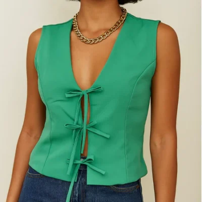 Colete casual de alfaiataria com amarração