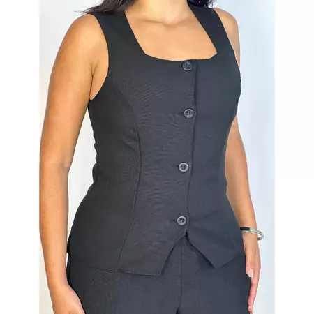 Colete Social Feminino Linho Alça Larga Gola Quadrada