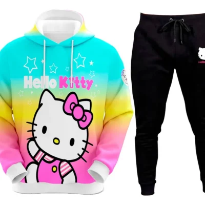 Conjunto De Moletom Colorido Infantil Hello Kitty Gatinha