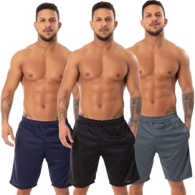 Kit 3 Bermuda Esportiva Academia Corrida Treino Bolso Lisa Masculina