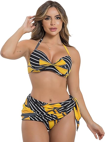 Biquíni Com Saia Saída de Praia Embutida Fixa e Bojo Meia Taça